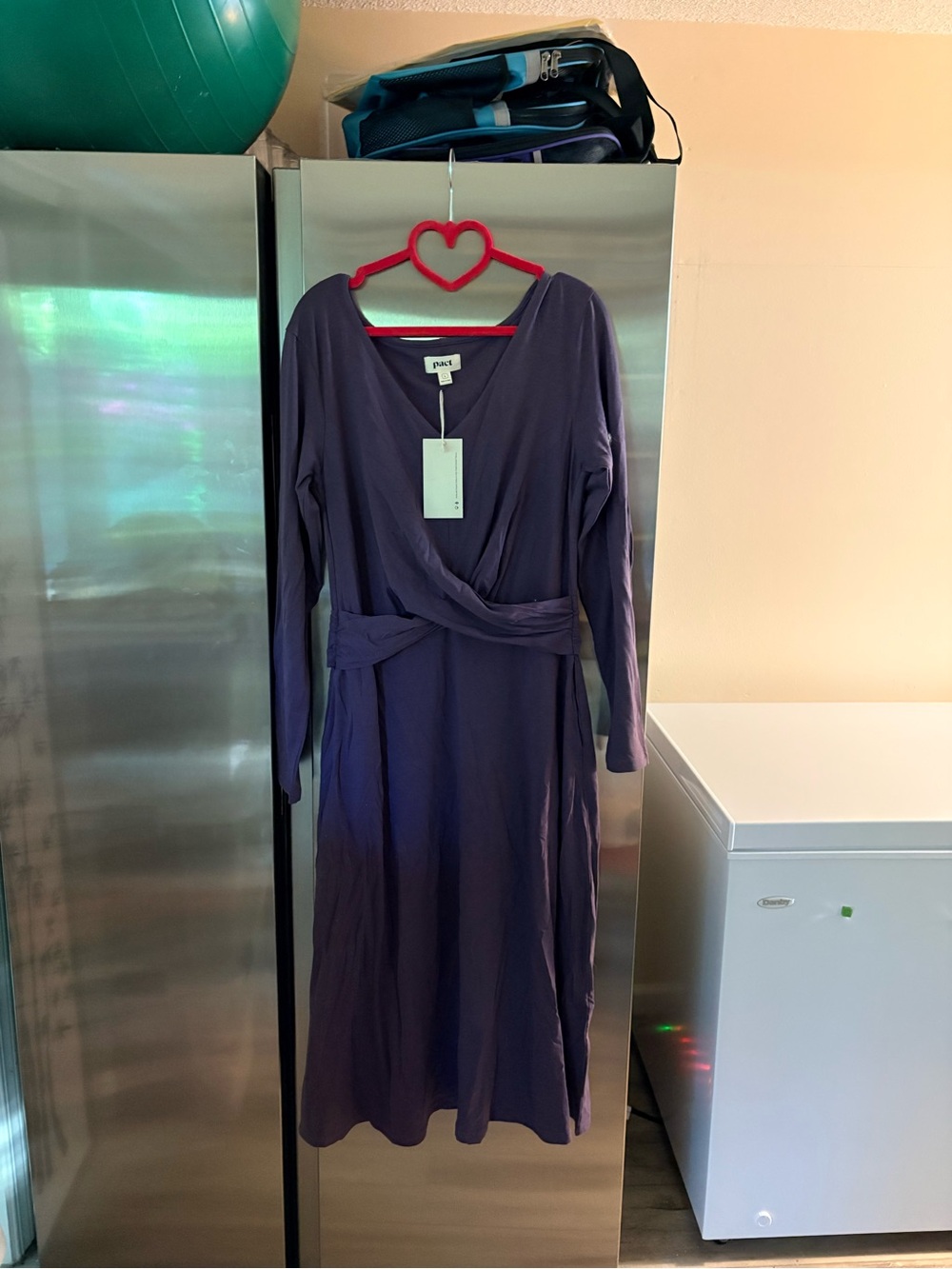NWT pact Purple Wrap-Style Long Sleeve Dress